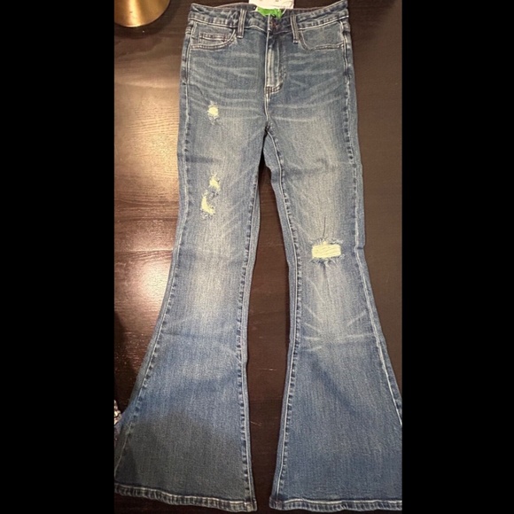 Sandrine Rose x Free People Super Flare Denim Jeans Blue Indigo Distressed Sz 28 - Picture 5 of 14